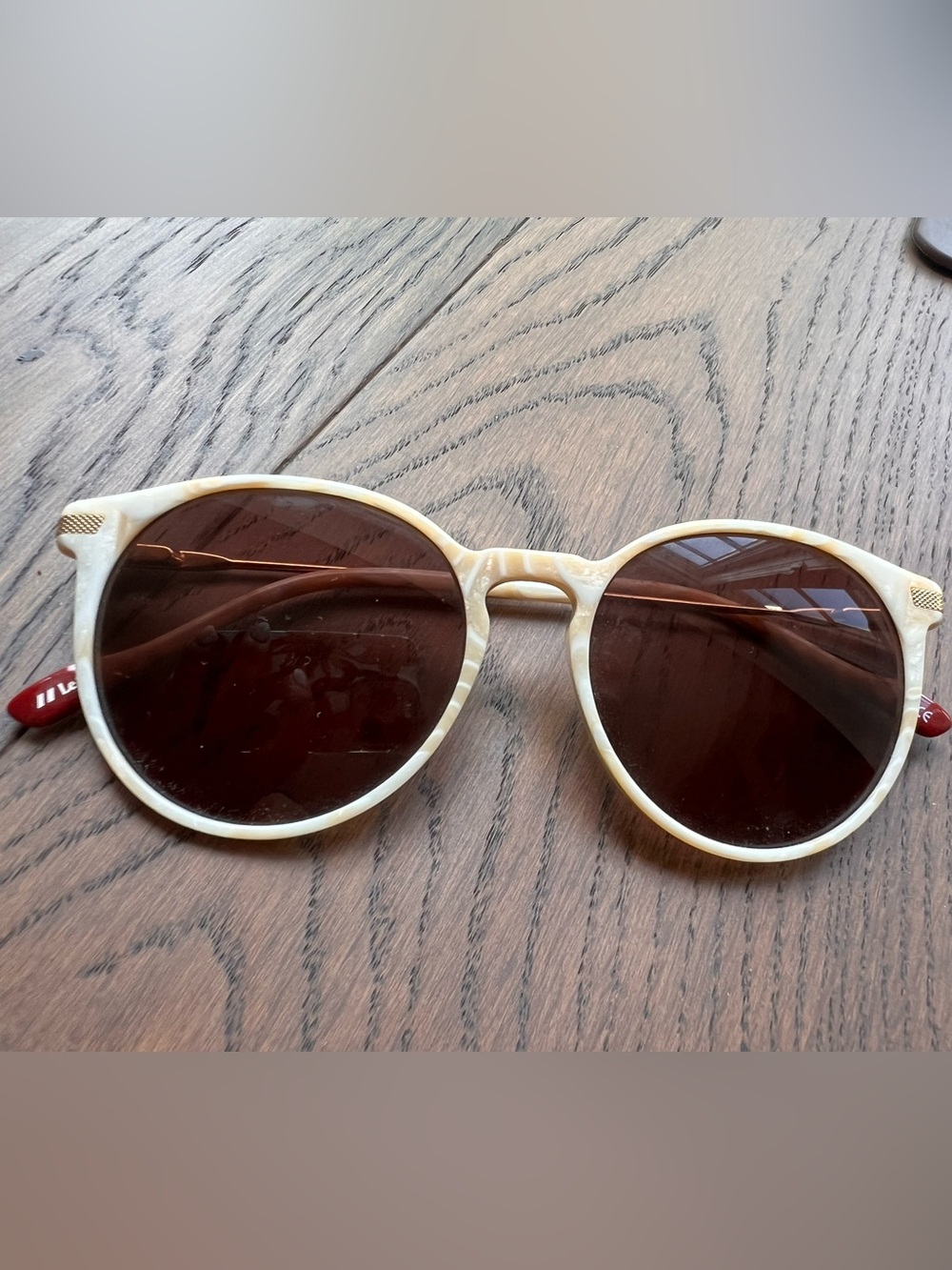 Round Cream Frame Sunglasses with Brown Lenses